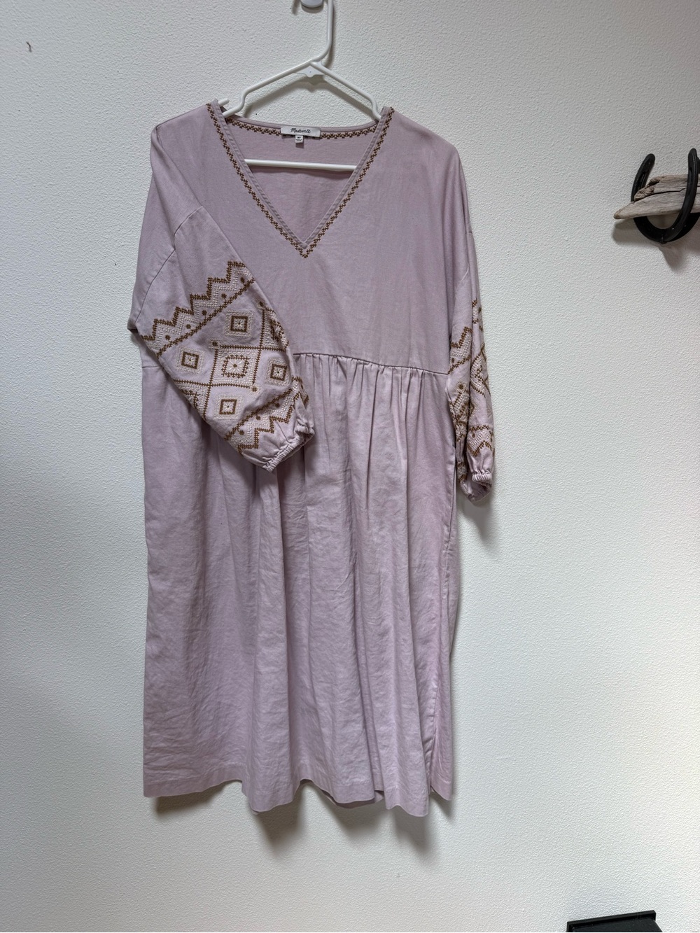 Madewell Boho Embroidered V-Neck Tunic Dress - Dusty Mauve